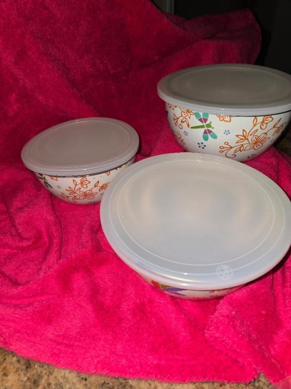 Temp-tations Seasonal Garden Stainless Steel Bowls w/ Lids - NEW Set of 3